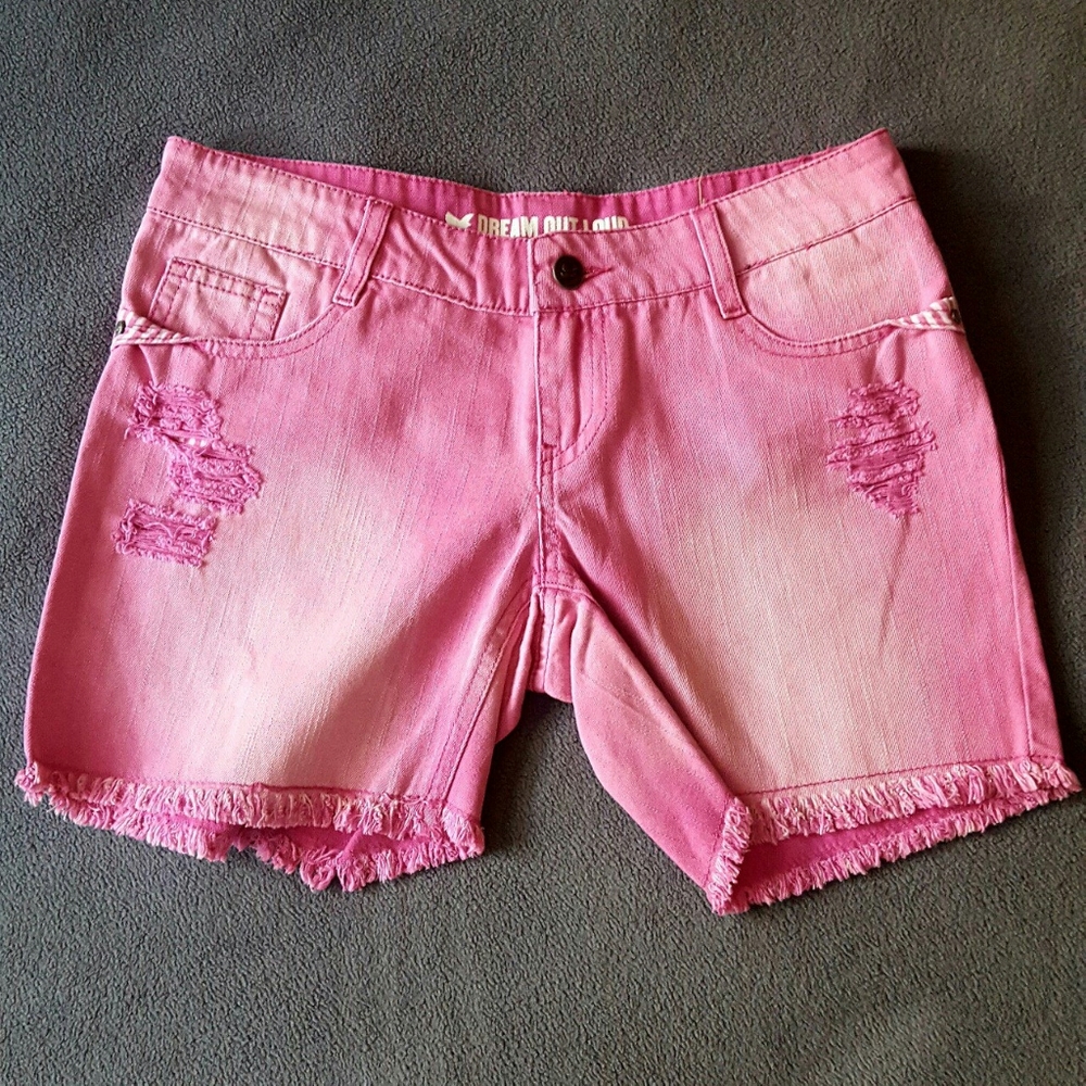 Pink denim distressed jeans shorts